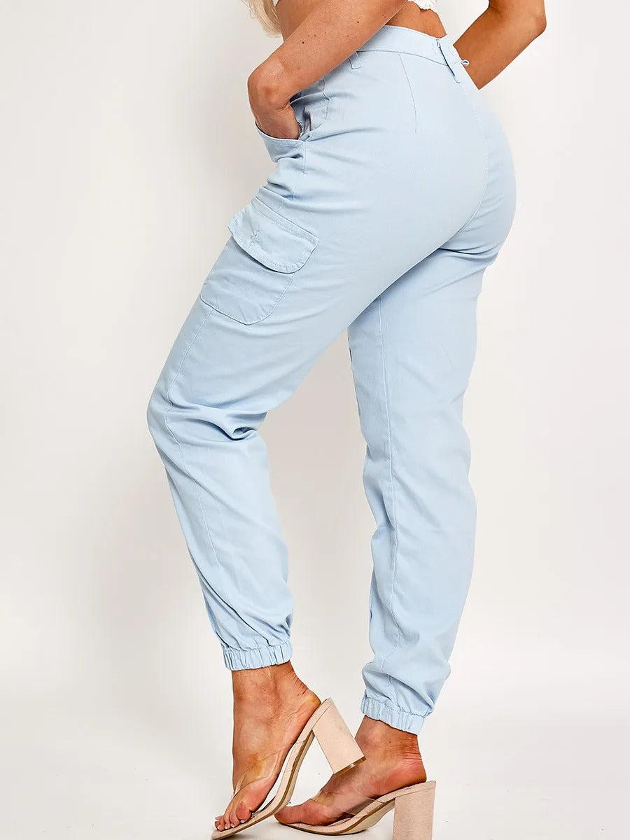 Baby Blue Cuffed Hem Cargo Trousers - Emely - Storm Desire