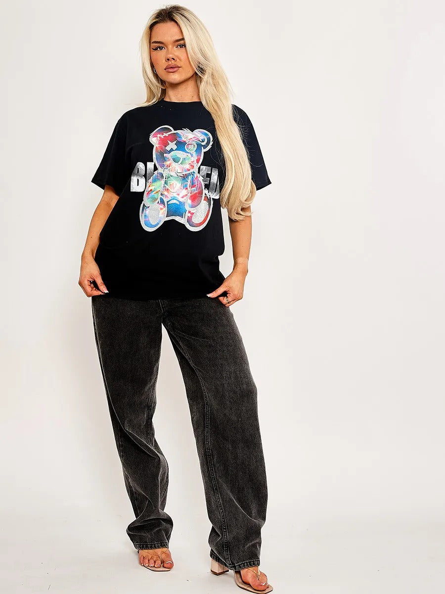 Black Blessed Teddy Graphic Printed T-Shirt - Mckenzie - Storm Desire