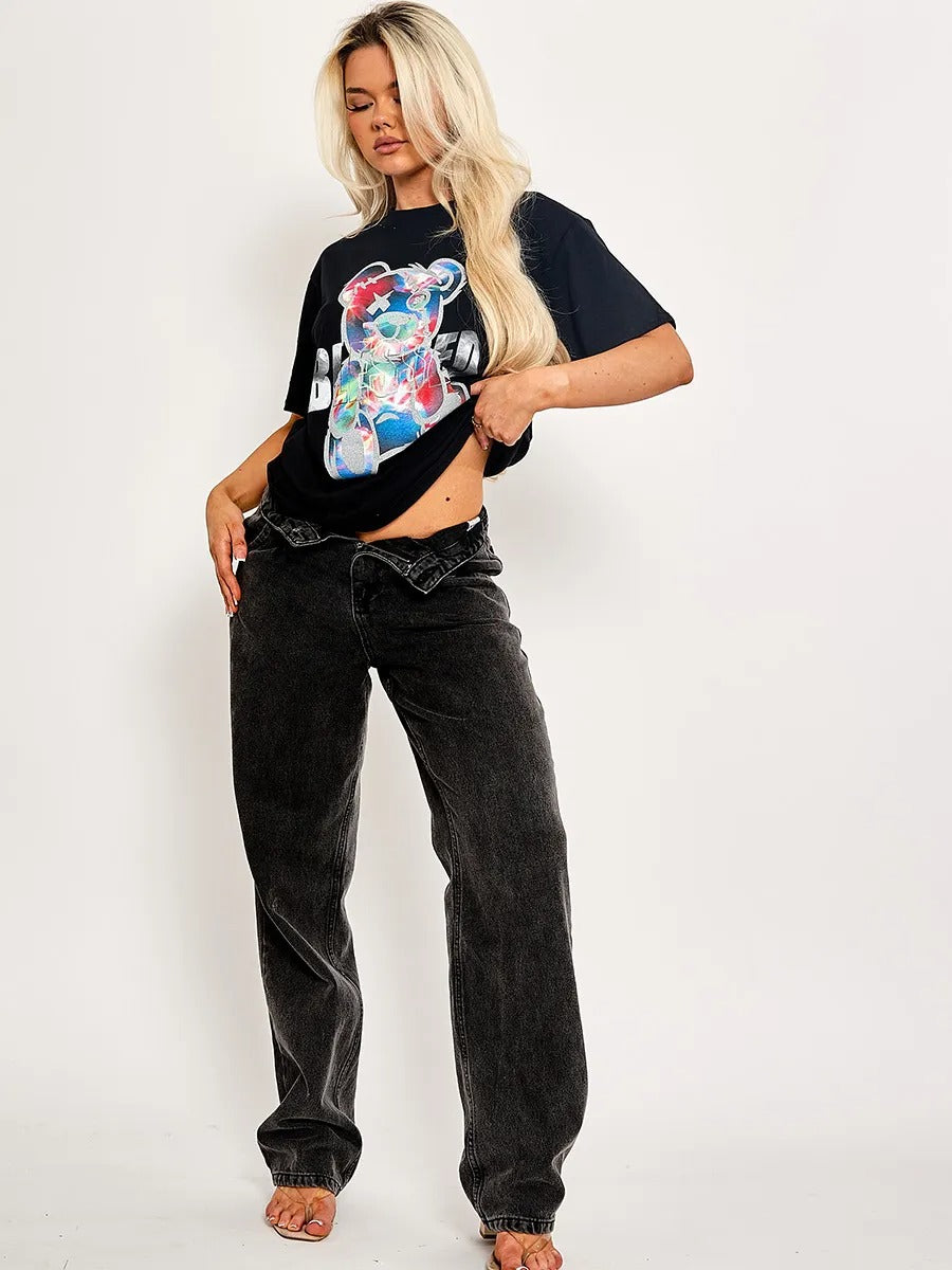 Black Blessed Teddy Graphic Printed T-Shirt - Mckenzie - Storm Desire
