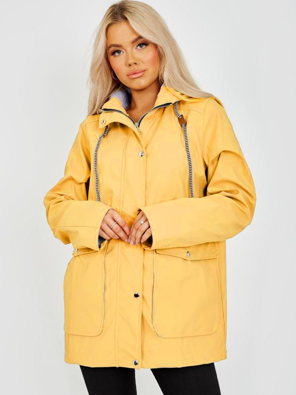 Yellow Pu Hooded Rain Jacket Mac - Alayna - Storm Desire