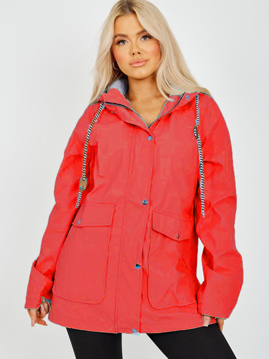 Orange Pu Hooded Rain Jacket Mac - Alayna - Storm Desire