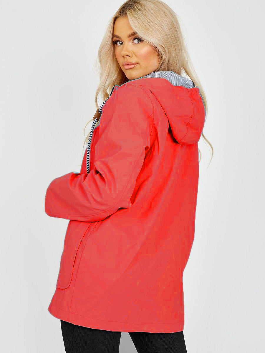 Orange Pu Hooded Rain Jacket Mac - Alayna - Storm Desire