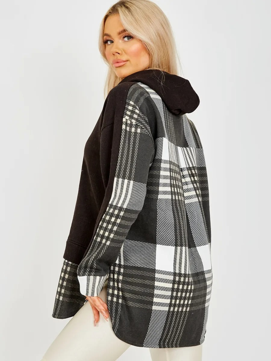 Black Check Print Fleece Hoodie - Finley - Storm Desire