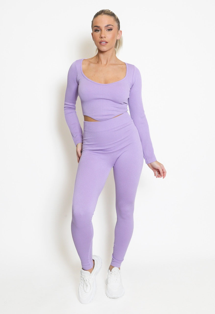 Lilac Front Drip Ribbed Gym Set - Harlee - Storm Desire