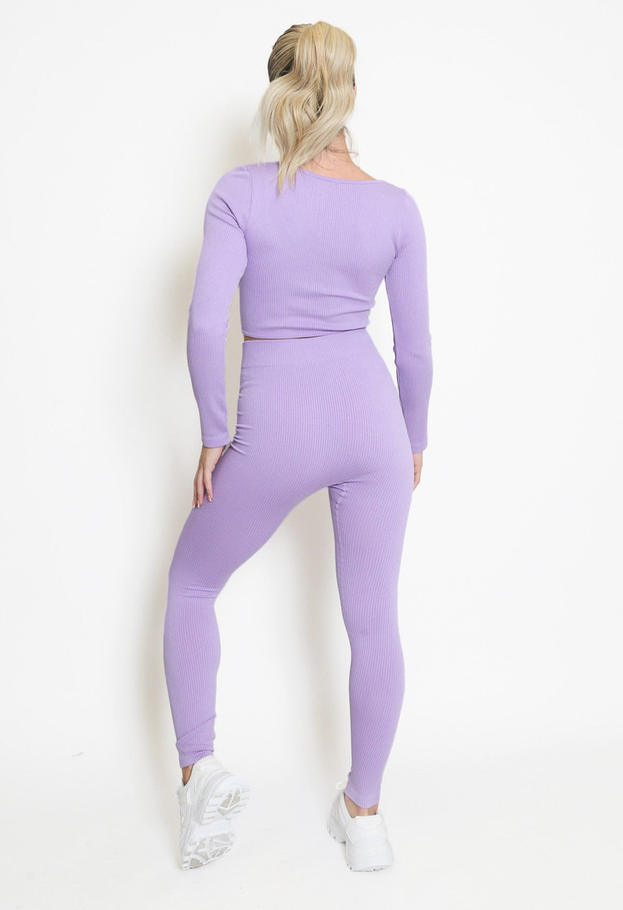 Lilac Front Drip Ribbed Gym Set - Harlee - Storm Desire