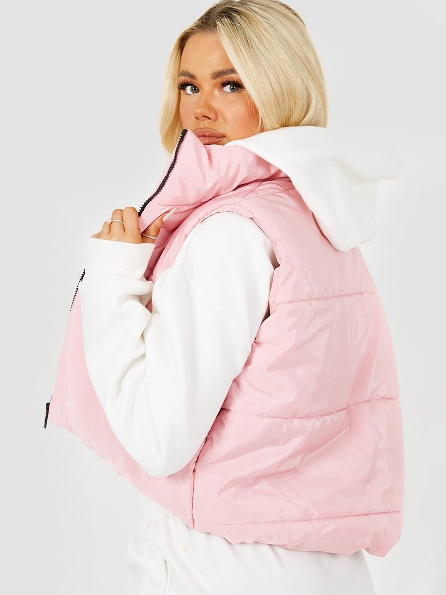 Pink Padded Cropped Gilet - Abigail - Storm Desire