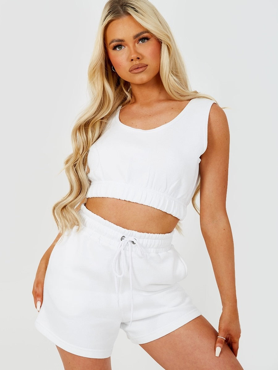 White Crop Top & Shorts Co-ord Set - Morgan - Storm Desire