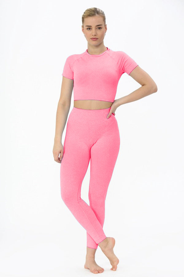 Neon Pink Seamless Top & leggings Gym Set - Nellie - Storm Desire