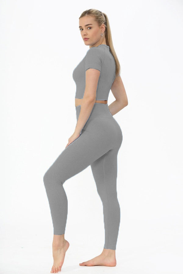 Grey Seamless Top & leggings Gym Set - Nellie - Storm Desire