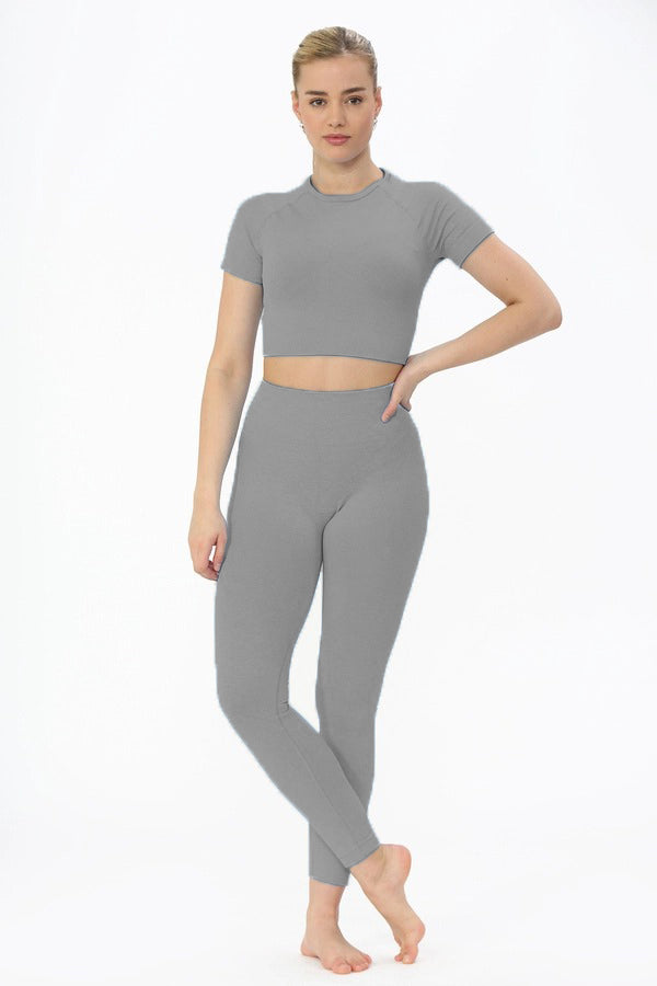 Grey Seamless Top & leggings Gym Set - Nellie - Storm Desire