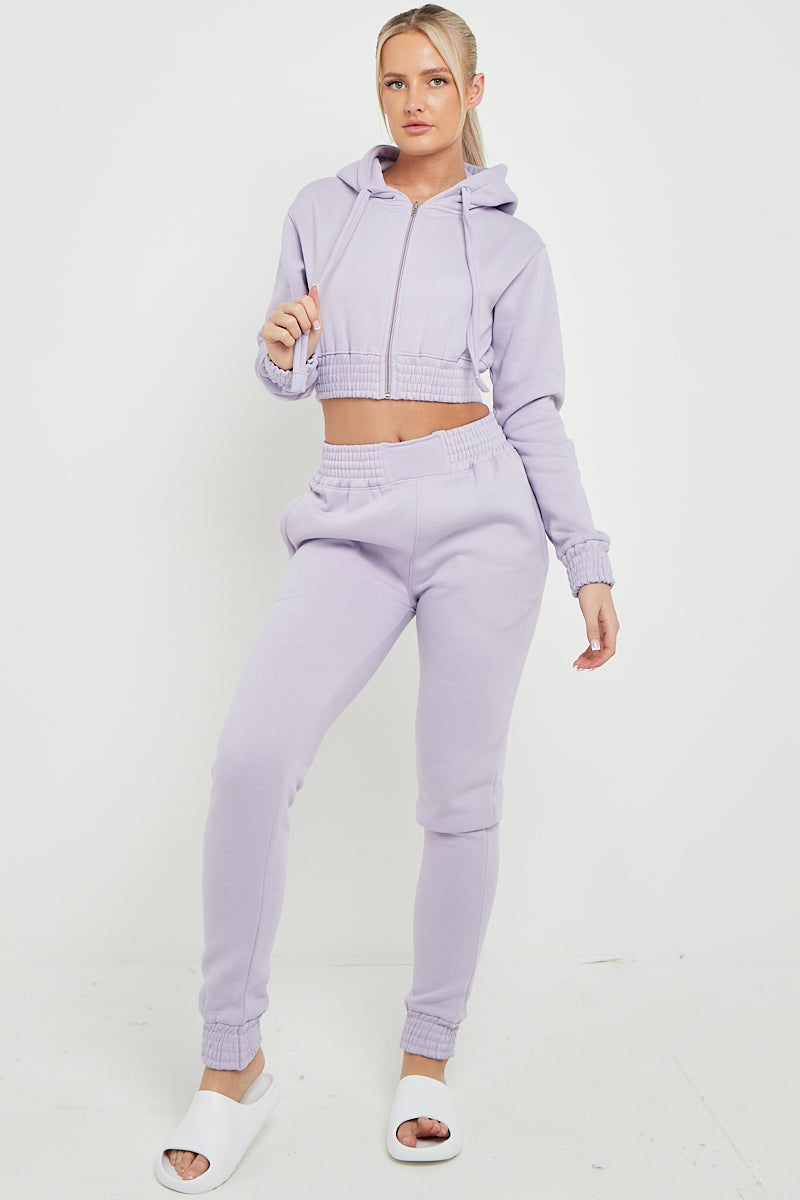 Lilac Crop Zip Hooded Loungewear - Valentina - Storm Desire