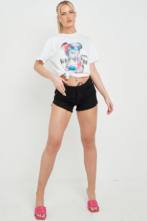 Denim Lace up Hot Pants - Lena - Storm Desire