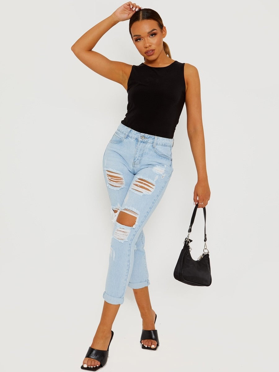 Black Slinky Racer Back Sleeveless Bodysuit - Gabriela - Storm Desire
