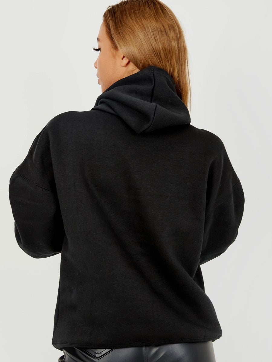 Black Ruched Sleeve Hooded Sweatshirt - Kora - Storm Desire