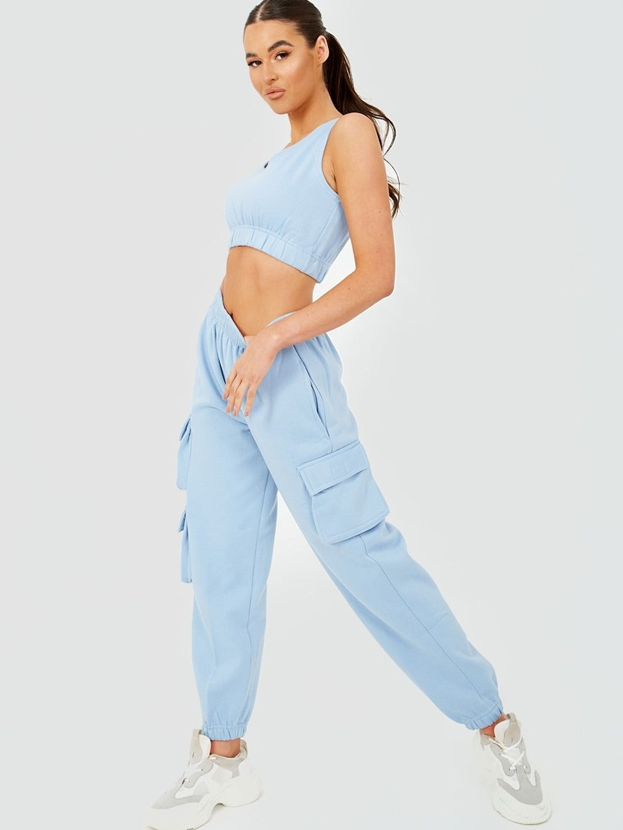 Blue Crop Top & Joggers Set - Erin - Storm Desire
