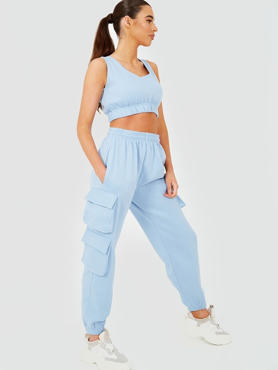 Blue Crop Top & Joggers Set - Erin - Storm Desire