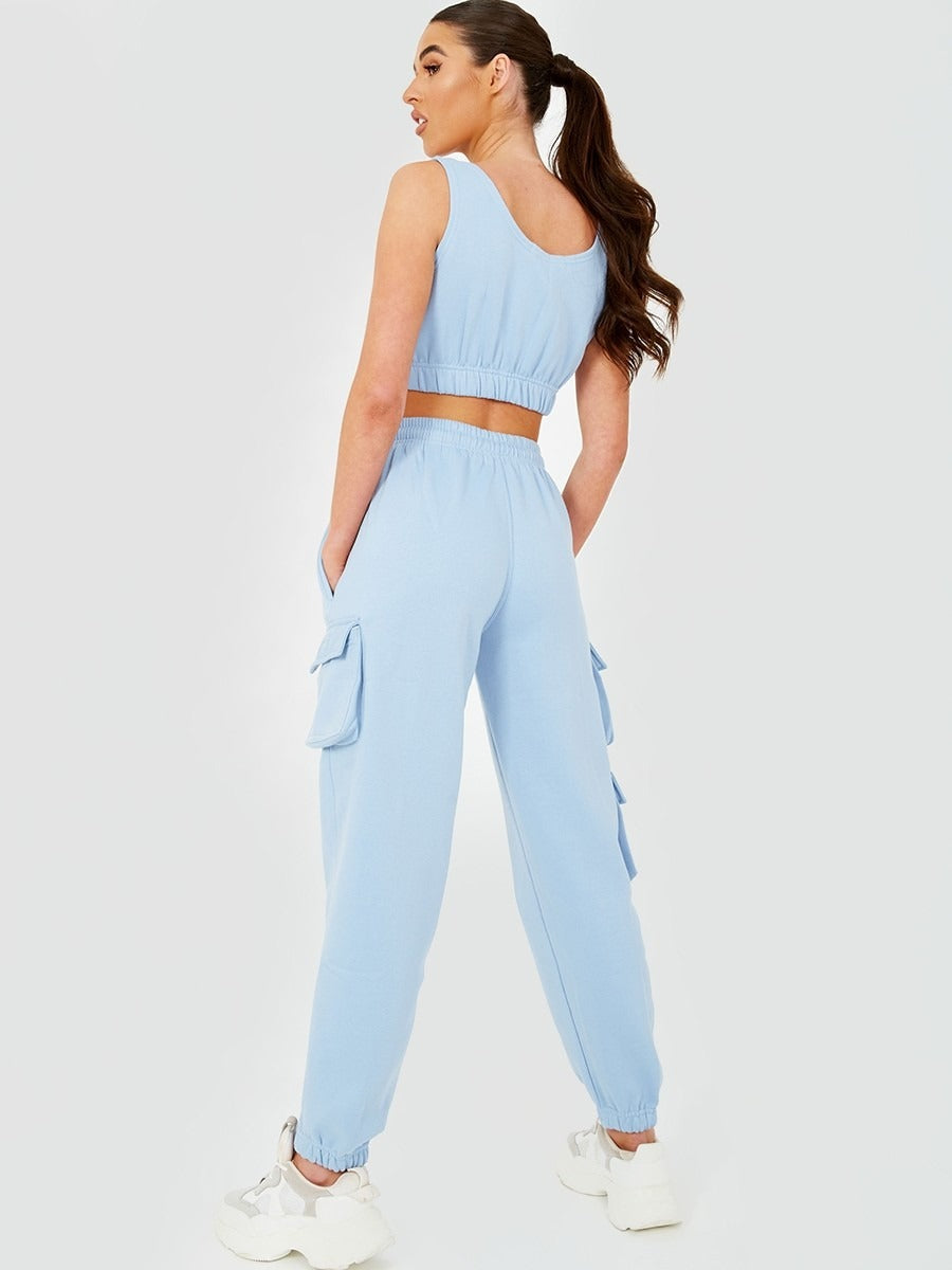 Blue Crop Top & Joggers Set - Erin - Storm Desire