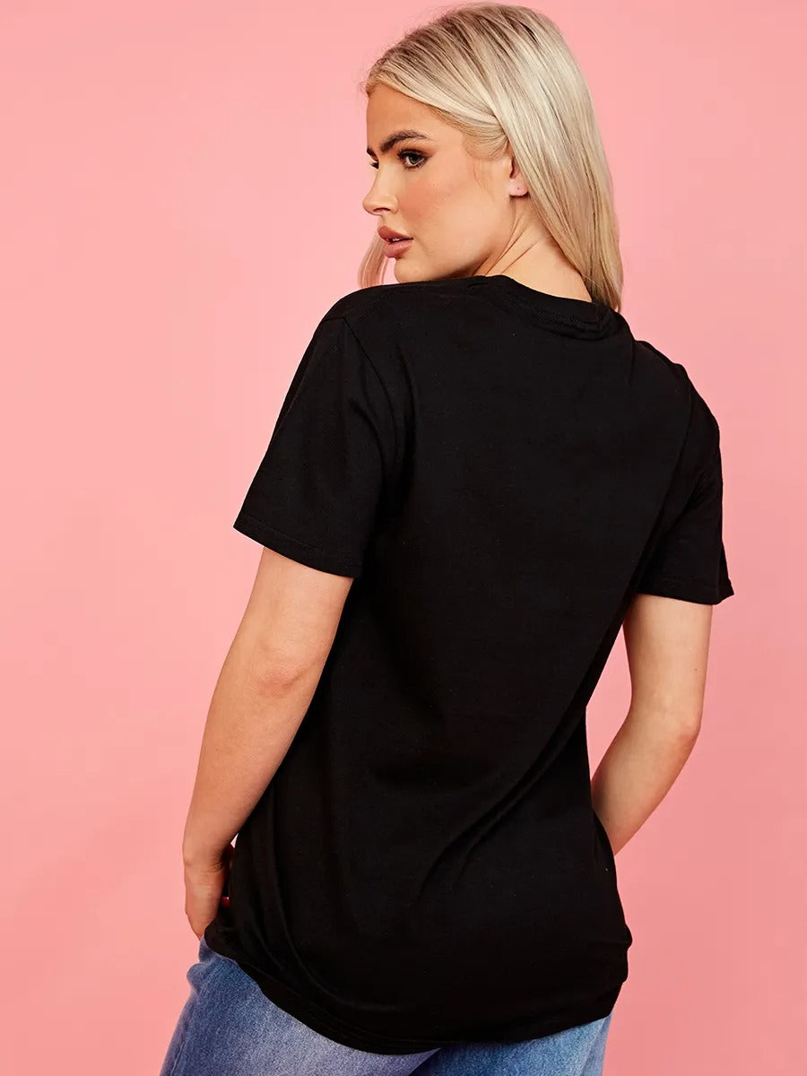 Black Whatever Teddy Graphic Glitter Detail T-Shirt - Rhea - Storm Desire