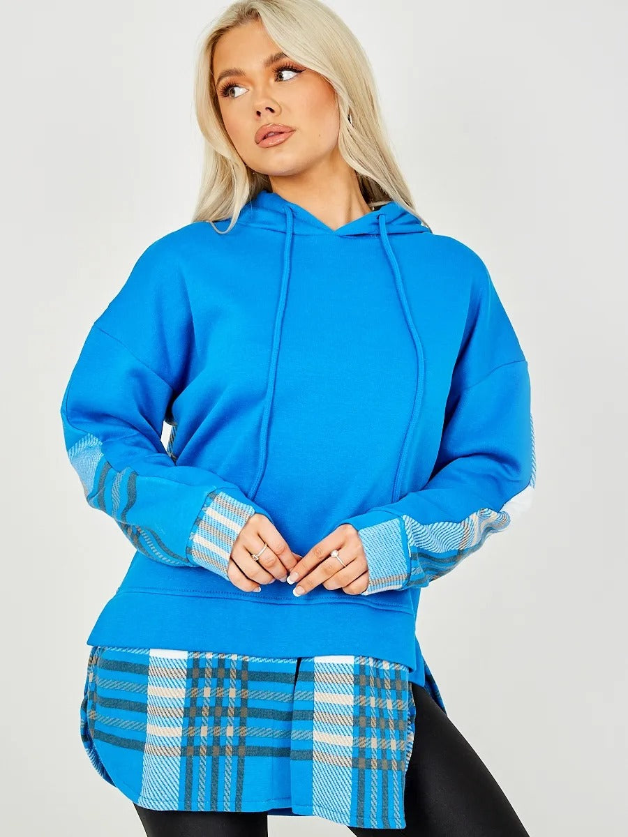 Blue Check Print Fleece Hoodie - Finley - Storm Desire