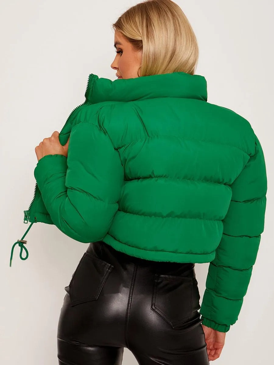 Green Cropped Puffer Jacket - Kylie - Storm Desire