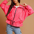 Neon Pink High Neck Hooded Festival Jacket - Parker - Storm Desire