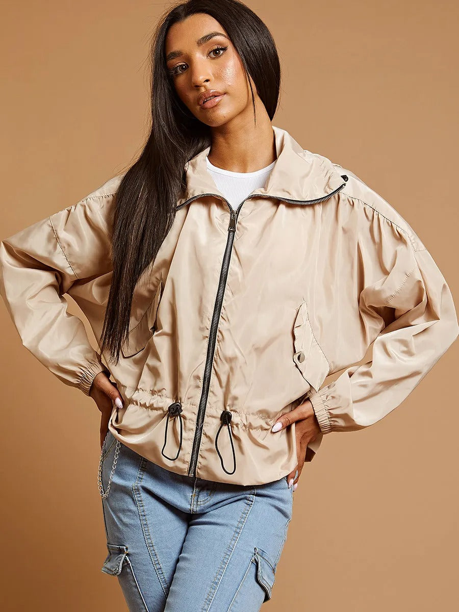 Beige High Neck Hooded Festival Jacket - Parker - Storm Desire