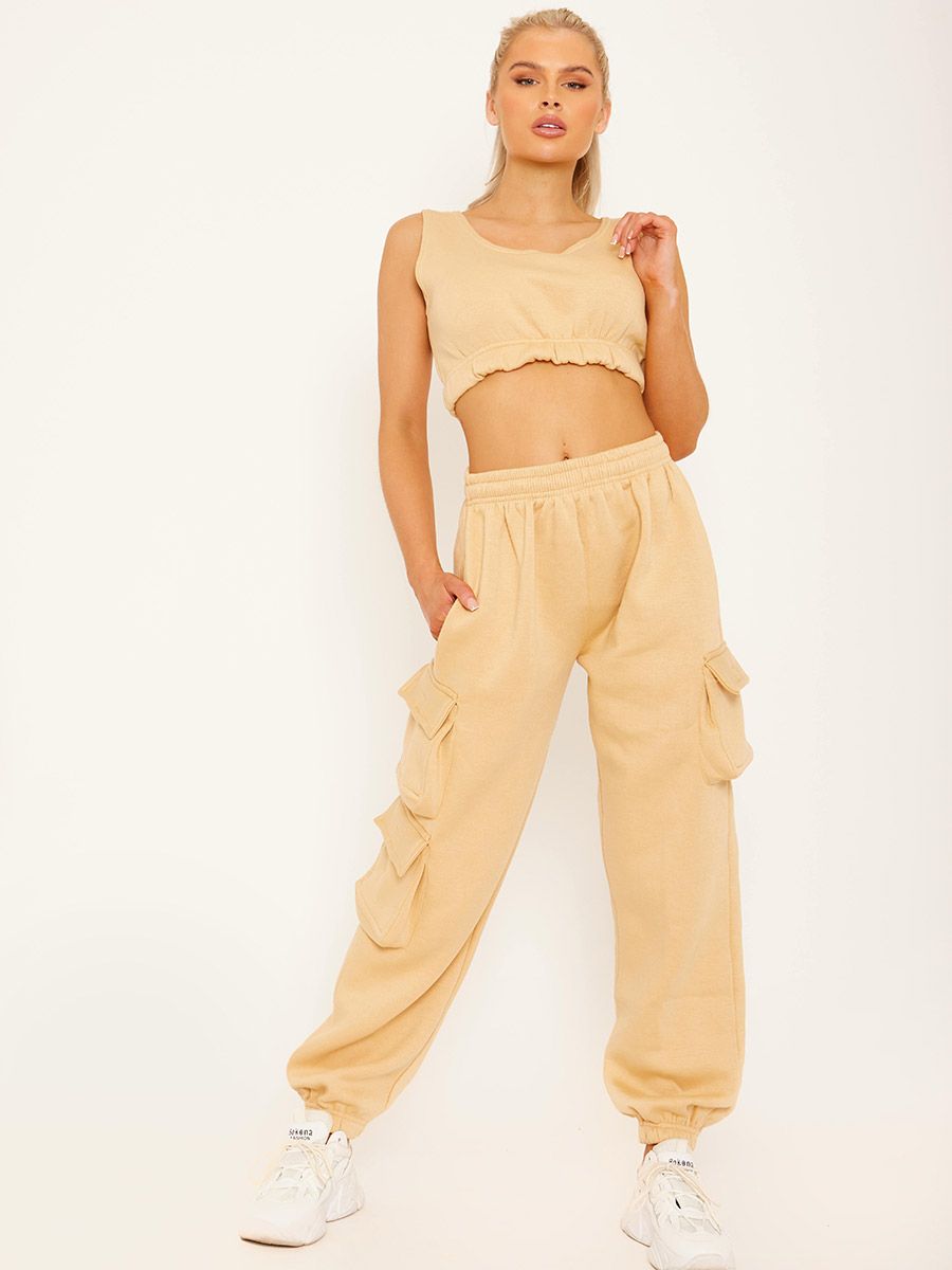 Beige Crop Top & Joggers Set - Erin - Storm Desire