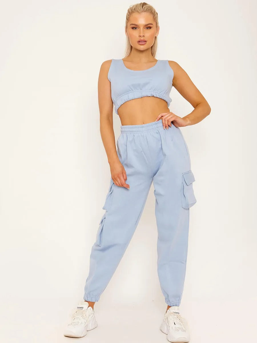 Blue Crop Top & Joggers Set - Erin - Storm Desire
