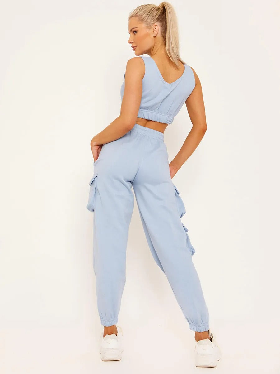 Blue Crop Top & Joggers Set - Erin - Storm Desire