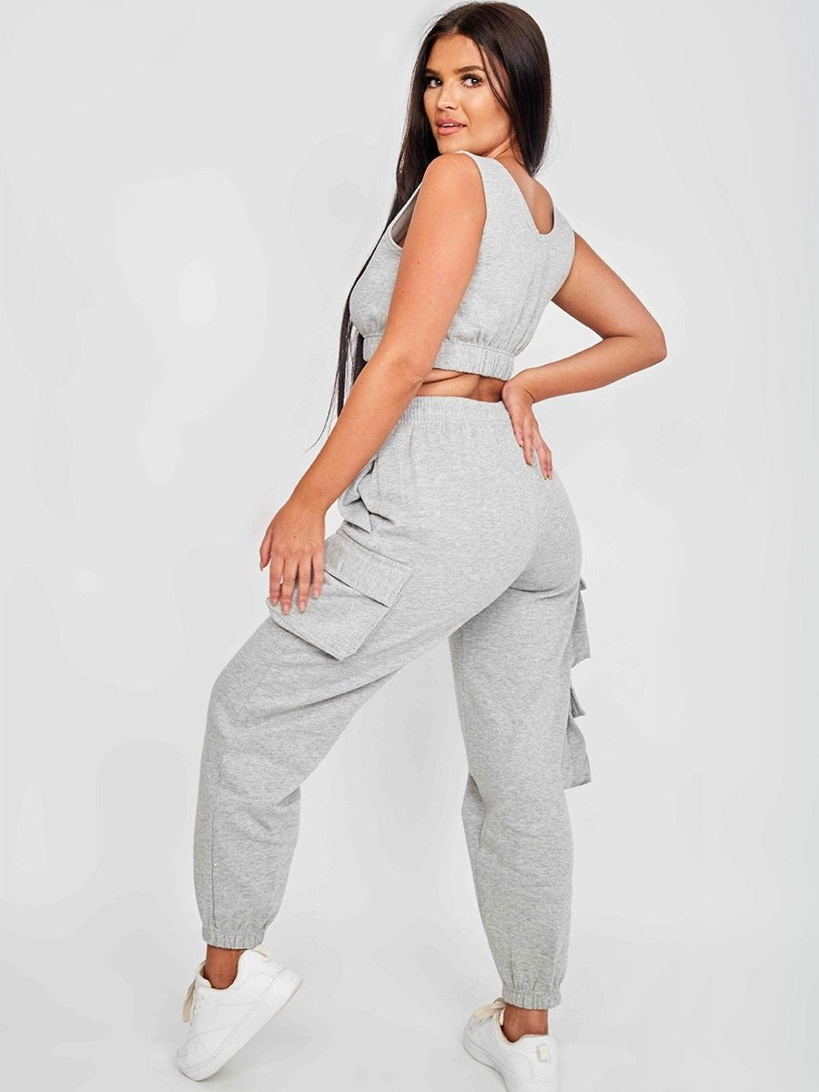 Grey Crop Top & Joggers Set - Erin - Storm Desire