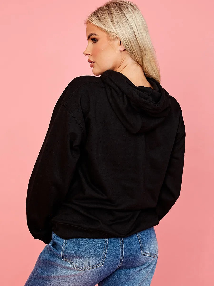 Black Cute Teddy Graphic Print Hoodie - Siena - Storm Desire