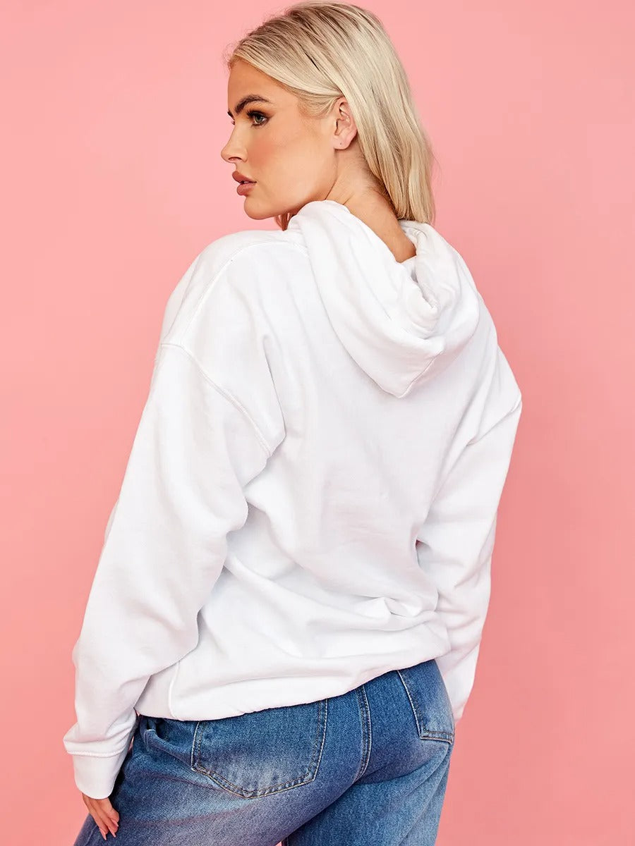 White Cute Teddy Graphic Print Hoodie - Siena - Storm Desire