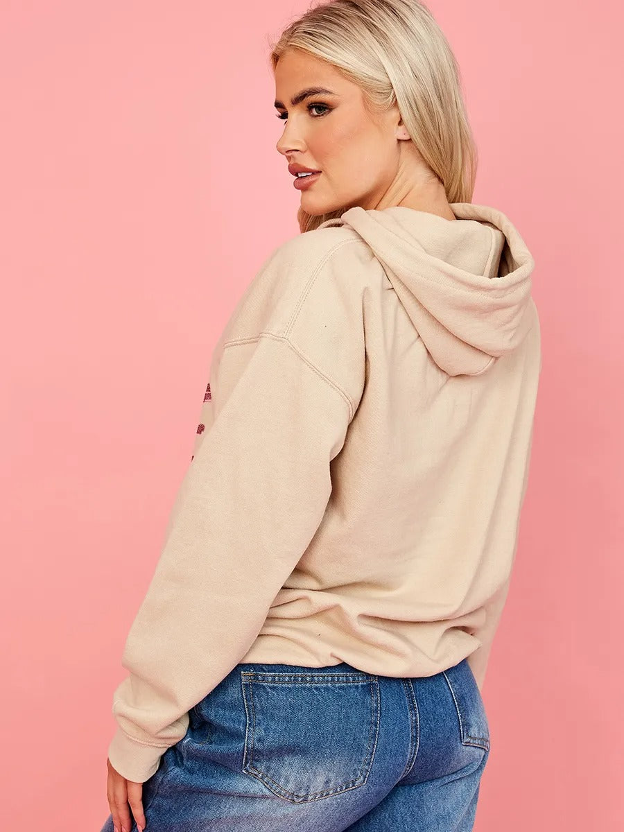 Beige Cute Teddy Graphic Print Hoodie - Siena - Storm Desire